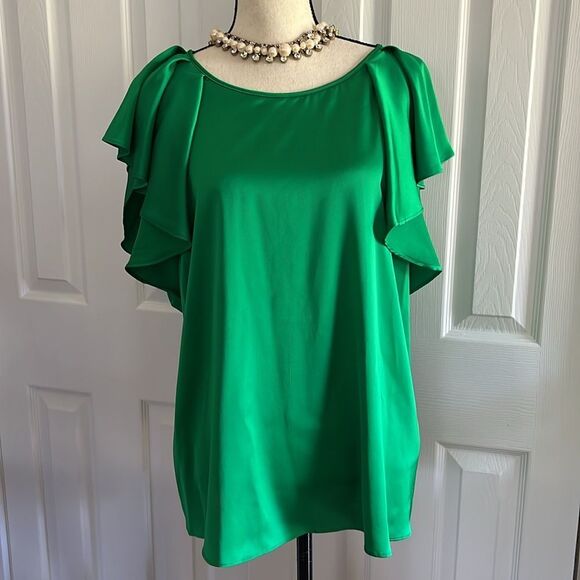 Worthington Green Ruffle Sleeve Silky Top - Picture 2 of 10
